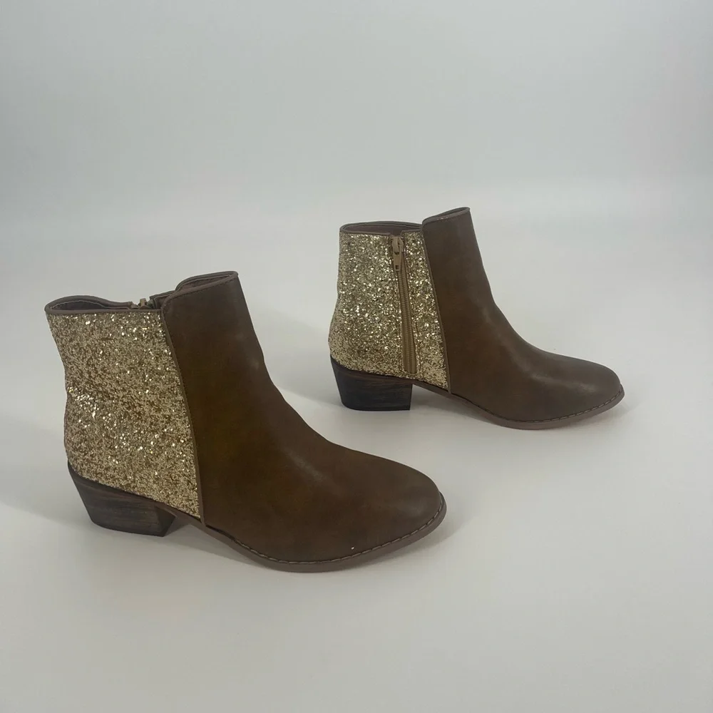 Yoki Ankle Boot Brown & Gold Glitter Bootie (SB4#10)